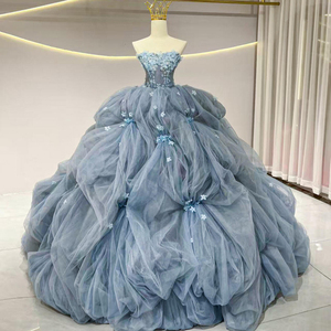 Robe de mariée princesse bleu poussière Jancember JFH42, corset orné de fleurs et de perles, robe de <span class=keywords><strong>Cendrillon</strong></span> faite à la main - Product Image 1