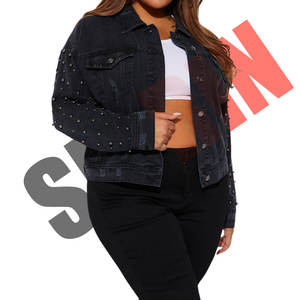 100% coton femmes léger noir délavé à l'acide Denim jeans Varsity veste bouton poches avant Logo personnalisé coupe-vent en gros - Product Image 5
