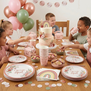Ensemble de fête jetable pour bébé fille, 40 pièces, assiettes, gobelets, serviettes, décoration arc-en-ciel, moderne, vente en gros, Espagne - Product Image 5