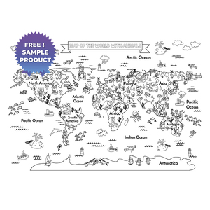 แห้งลบสัตว์แกนโลกแผนที่ภาพวาดกิจกรรมรูปลอกนำมาใช้ใหม่ทนทานสไตรีนวัสดุถือพื้นผิวที่มีคง El - Product Image 1