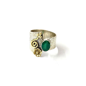 Minimalist Green Onyx <b>Ring</b> 925 Sterling <b>Silver</b> Handmade Floral <b>Statement</b> Gemstone <b>Ring</b> for Women Jewelry - Product Image 1