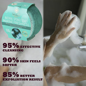 Jabón Sólido Premium Hecho en la UE, de Alta Calidad, Marca Blanca, al por Mayor, Frescura Marina, Hidratante, con Ingredientes Herbales y Esponja - Product Image 4