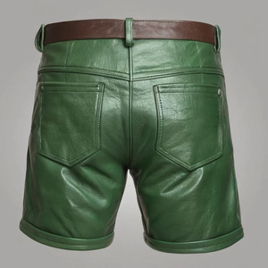 Shorts en cuir de mouton véritable pour hommes, style boxer, décontractés, en cuir véritable, pour club, brodés, shorts en cuir véritable pour hommes, noirs - Product Image 4