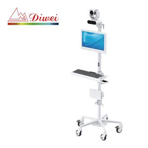 TAA Compliant <b>White</b> Aluminum Telehealth Mobile Cart with 15kg Capacity Medical Design Commercial Use for Hospital <b>Trolley</b> - Product Image 1