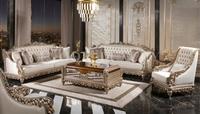 Ensemble de canapés Chesterfield traditionnels luxueux en teck avec table basse capitonnée pour salon formel