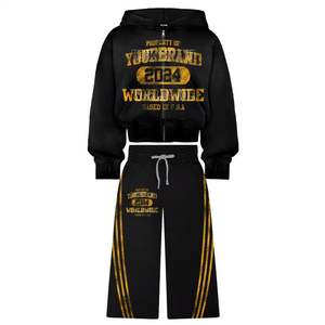 Luxury Streetwear Tracksuit with Rhinestones Full Zip Jacket Side Stripes Wide <b>Leg</b> Pants Custom Brand Label - Product Image 2