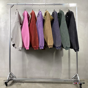 Custom Logo Embroidered Luxury Cotton Sun Fade <b>Black</b> Stone Acid Wash <b>Zip</b> <b>up</b> <b>Hoodie</b> for <b>Men</b> - Product Image 4