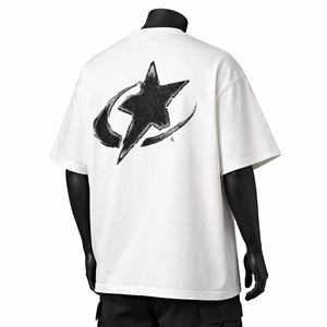 T-shirt en jersey de coton blanc pour homme, manches courtes, col rond, coupe classique, décontracté, imprimé dégradé, respirant, motif lettres - Product Image 4