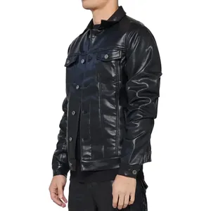Streetwear de course de moto pour hommes veste en cuir coupe ajustée avec poche zippée logo personnalisé col montant respirant vente en gros d'usine à la mode - Product Image 2