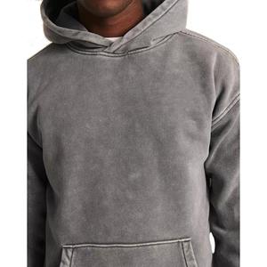 เสื้อมีฮู้ดแบบสวมหัวโอเวอร์ไซส์ของผู้ชายวินเทจปักลายสีพื้นผ้าฟลีซฟอกสีแบบไม่มีเชือก420gsm - Product Image 5