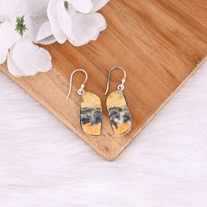 ต่างหูทองเหลืองชุบเงินสไตล์คลาสสิกทำมือ ประดับด้วยพลอยแจสเปอร์รูปผึ้ง ต่างหูแบบห้อยรูปวงรี ผู้ผลิตขายส่ง - Product Image 2