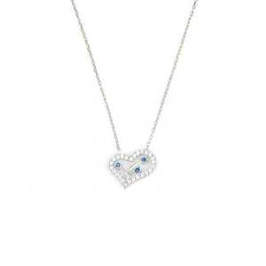 Collar de Plata de Ley 925 con Corazón y Circonita, Incrustaciones de Piedras Azules y Blancas, Engaste de Bisel, para Compromiso y Boda - Product Image 4