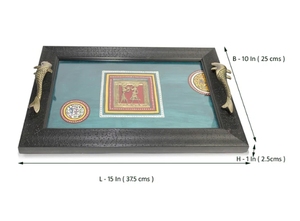 HandPainted Acrylic framed Blue Tray with Dhokra Brass Work Decorative Serving Platter for Breakfast table Decorative Kitchen - Product Image 6