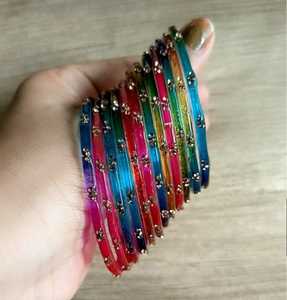 Colorful <b>glass</b> <b>Bangles</b> Set With Crystal Flower Pattern Bohemian Women's Jewelry Party Bracelets Gold Plated - Product Image 1