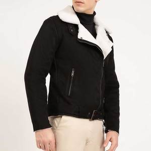 Men's Black <b>Suede</b> Motorcycle <b>Jacket</b> With Faux Fur Lining Zipper Closure Windproof Winter Warm Biker Style Men's <b>Leather</b> <b>Jacket</b> - Product Image 3