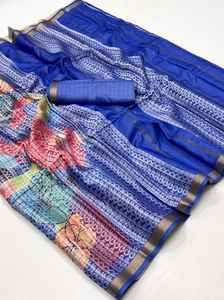 Vêtements de fête de mariage de style indien pakistanais imprimé poly viscose saree en soie tissée à la main de concepteur - Product Image 5