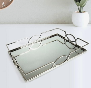 Silver Finished Metal <b>Mirror</b> Tray Glass & Aluminum Metal <b>Mirror</b> Tray Christmas Hotels and Table Top Decorative Tray - Product Image 1