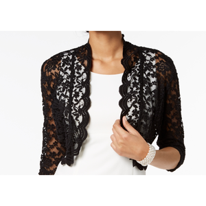 Shrug in Pizzo Smerlato Connesso Autunno/Inverno Nero Taglia XL Stile Casual Ricamato con Bottoni in Lana Cashmere Corto Stampato - Product Image 2