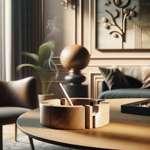 Cendrier hexagonal artisanal en bois de Sheesham avec incrustation blanche |   Accessoire de fumage décoratif - Product Image 6