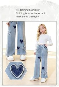 Jeans de Mezclilla para Niñas, Cintura Alta, Pierna Ancha, Parche de Corazón, Estilo Y2K, Corte Holgado, Pantalones Casuales para Niños, Tallas XS-XL - Product Image 3