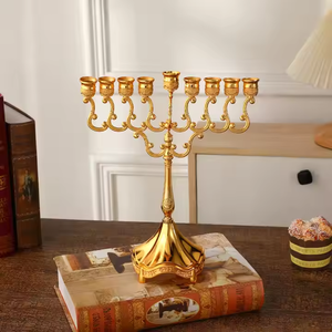 เชิงเทียนอลูมิเนียมแบบตั้งเชิงเทียน9สาขาเครื่องประดับ Hanukkah menorah ชุบทอง - Product Image 3