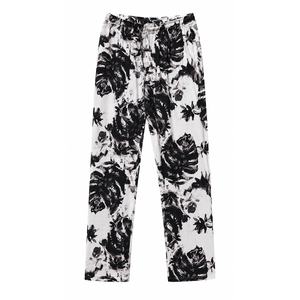Women's <b>Black</b> White Floral Rayon <b>Pajama</b> Soft Woven Lounge Wear Elastic Waist Side Pockets Customizable ODM Homewear for Families - Product Image 6