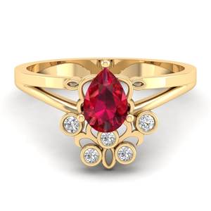 Anillo de Oro Amarillo de 14K con Moissanita de Lujo REYES, Recién Llegado, Corte Pera, Gema de Rubí de 0.75 Quilates, Joyería de Regalo de Boda para Mujer - Product Image 1