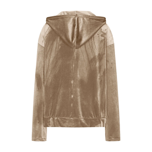 Best Selling Warm Winter Women's <b>Velvet</b> Hoodies Light Brown Color Long Sleeve Zipper Up Outdoor Soft <b>Velvet</b> <b>Hoodie</b> - Product Image 2