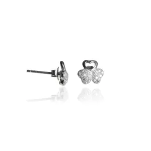 Boucles d'oreilles tendance pour femmes, trèfle, argent 925, or 14K/18K, zircone cubique, diamant principal, or rose, motif papillon, fleur, cadeau - Product Image 3