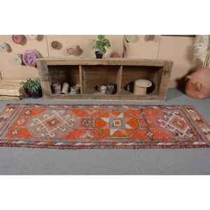 พรมสไตล์ตุรกีโบราณสไตล์ชนเผ่าสีส้มชมพู2.7 x 9ft แบบคลาสสิกการออกแบบการเย็บปะติดปะต่อกันด้วยผ้าขนสัตว์พื้นที่ขนาดใหญ่พร้อมยางรองสำหรับห้องโถง - Product Image 4