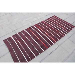 Alfombra Turca, Alfombra Decorativa de 2.9x6.6 pies, Alfombra de Lana Kilim Roja y Blanca - Product Image 3