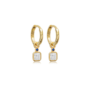 Pendientes Colgantes Modernos con Diseño de Circonita Cuadrada Transparente y Zafiro, Joyería Fina de Plata de Ley Hecha a Mano en Turquía para Fiestas - Product Image 1