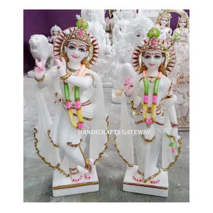 Beau marbre blanc Makrana avec finition colorée Radha Krishna Sculpture debout en marbre blanc pour bureau à domicile et temple - Product Image 1