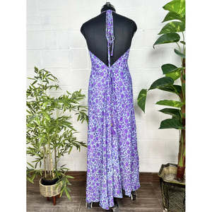 Robe d'été bohème magique longue et fluide en soie recyclée avec imprimé floral ample, taille naturelle, en tissu mousseline, tenue de plage - Product Image 5