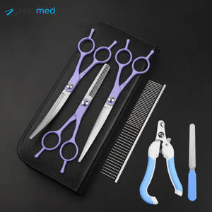 Luxury 5-Piece <b>Pet</b> Grooming Kit Stainless Steel Scissors Nail <b>Clipper</b> Comb & Case with Purple Handles - Product Image 1