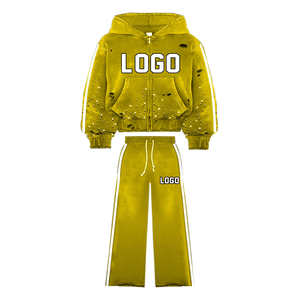 2025 Tendance Personnalisé Sun-Faded Détresse Strass Formation Survêtement 500Gsm French Terry Plus La Taille pour La Saison D'hiver - Product Image 3