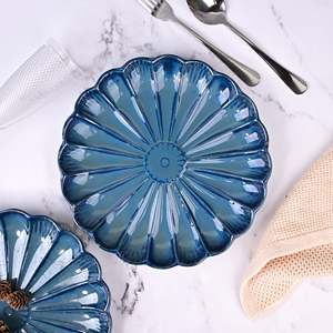 Ensemble de 6 assiettes en céramique bleu sarcelle à motif floral moderne, 10,5 pouces, vaisselle en porcelaine pour mariages, fêtes, hôtels, cuisines - Product Image 6