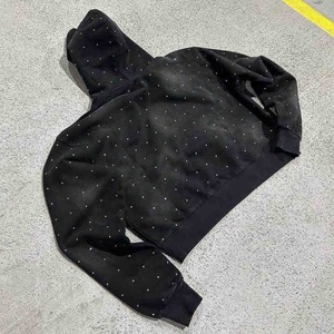 Haute qualité vêtements pour hommes Streetwear Hip Hop lavage à l'acide strass à capuche personnalisé soleil délavé surdimensionné pull noir hommes sweats à capuche - Product Image 2