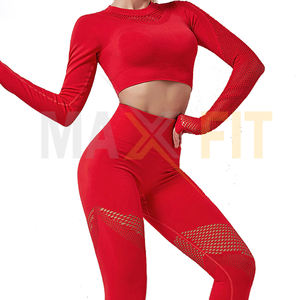 Seamless Gym Set Fitness <b>Women</b> 2 Piece Yoga Set Workout Clothes for <b>Women</b> Long Sleeve Sport Suit Crop <b>Top</b> - Product Image 1