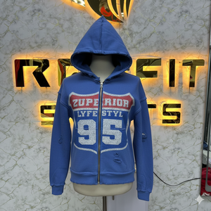 Sudadera con Capucha Azul para Hombre Rich In Spirit, con Cierre, de Felpa de Algodón, Informal, con Estampado Frontal, Corte Regular, Estilo Otoñal - Product Image 4