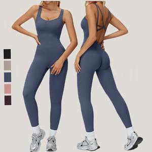 Mono Deportivo para Mujer para Entrenamiento, Yoga, Gimnasio, Transpirable, Sin Costuras, de Spandex/Nailon, de Una Pieza, Top sin Mangas con Cuello en V Profundo - Product Image 1