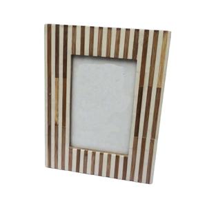 Intricately Carved 4x6 Wood Picture <b>Frame</b> - <b>Square</b> Pattern Decorative Bone Inlay for Weddings & Special Occasions - Product Image 1