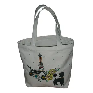 Ladies evening Tote Bag Hot Selling Customized Hand Embroidery Bead Work Canvas Tote Bag For gift