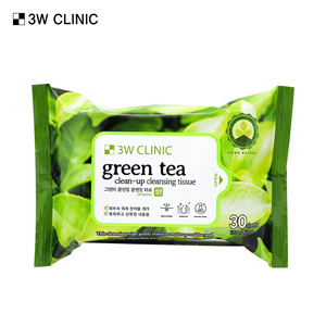 Toallitas Limpiadoras de Té Verde Ecológicas 3W Clinic, 120g (30 Hojas), para Limpieza Facial - Product Image 1