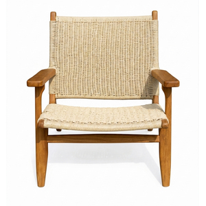 Solid Teak Premium Modern Scandinavian Avena Living Room Lounge <b>Chair</b> with Handwoven Foam-Filled Rope Seat and Back - Product Image 4