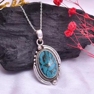 Vente en gros Pendentif Collier en argent sterling 925 avec pierre précieuse turquoise Pendentif en argent 925 avec timbre Bijoux - Product Image 3