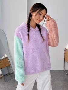 Sudadera con capucha Sherpa Colorblock para mujer, sudadera cómoda de lana para hombre, Sudadera con capucha de lana 100%, sudadera con logotipo elevado 2023 - Product Image 2