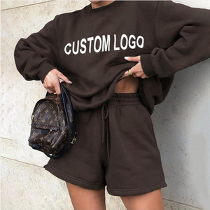 Logo personnalisé 100% coton sweat à capuche et short ensemble deux pièces sweat à capuche shorts costumes shorts décontractés et sweat à capuche jogger ensemble femmes - Product Image 5