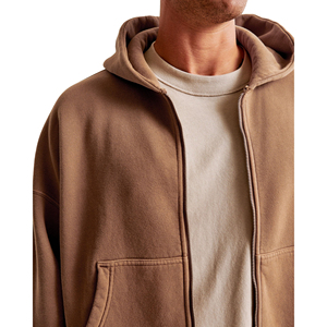 New Men's Zipper Hoodies Droop Shoulder 100% Cotton Fleece Hoodies Oversized Zip <b>Up</b> Men Cropped Boxy Hoodie Custom Logo For Men - Product Image 2