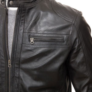 Veste d'hiver pour homme, style streetwear, confortable, respirante, en cuir de vache véritable, avec col montant personnalisé. - Product Image 4